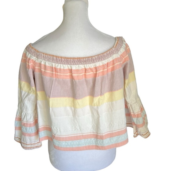 MOTHER - Off The Shoulder Belle Top in Sweet Southern Trouble Pastel Stipe Sz M - Picture 4 of 8
